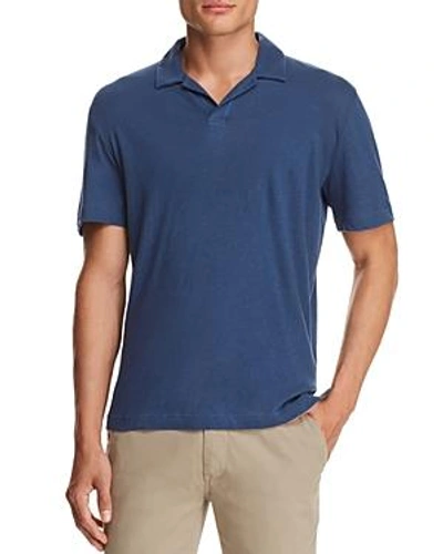 Shop Theory Open Collar Short Sleeve Polo Shirt In Neptune Blue