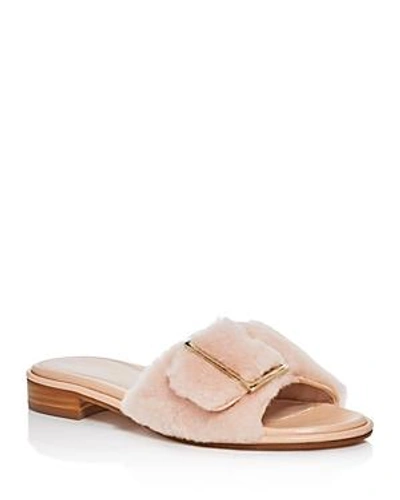 Shop Stuart Weitzman Women's Fuzzy Wuzzy Shearling Slide Sandals In Nude Pink