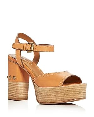 Shop See By Chloé See By Chloe Women's Leather High-heel Platform Sandals In Light Beige