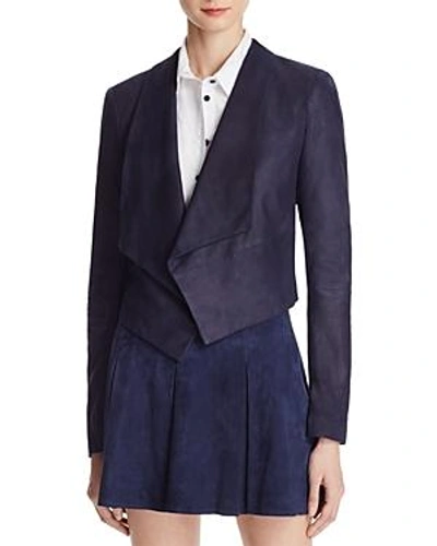 Shop Alice And Olivia Alice + Olivia Harvey Suede Open Front Jacket In Navy