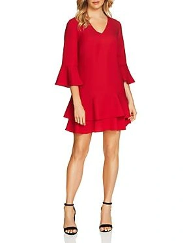 Shop Cece By Cynthia Steffe Katelyn Three-quarter Sleeve Ruffle Dress In Crimson
