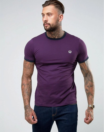 Slim Fit Sports Authentic Ringer T-shirt In Purple - Purple