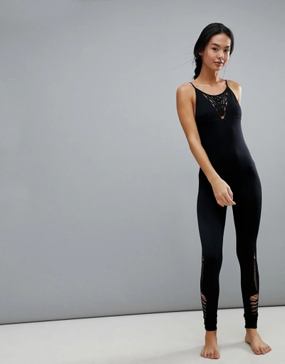 Shop New Look Ladder Cut Out Seam Free Yoga Jumpsuit - Black