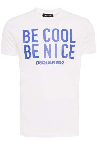 Shop Dsquared2 Be Cool Be Nice T-shirt In White+bluebianco