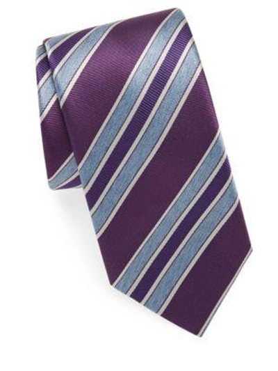 Shop Brioni Stripe Silk Tie In Purple Blue