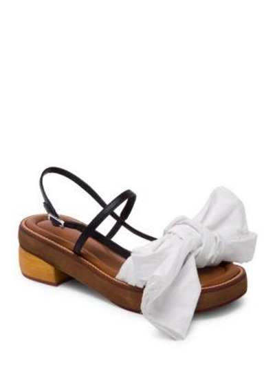 Shop Marni Fabric Bow Wooden Leather Sandals In Lily White