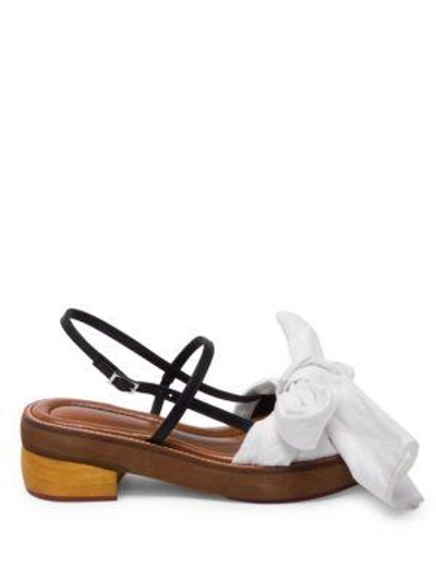 Shop Marni Fabric Bow Wooden Leather Sandals In Lily White