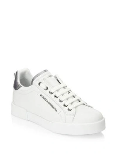 Shop Dolce & Gabbana Metallic-accent Leather Sneakers In White