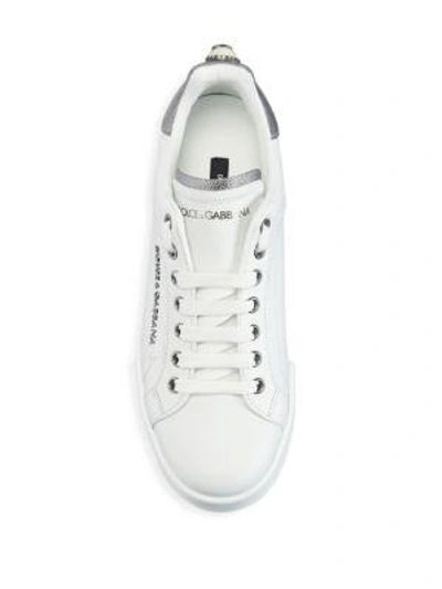 Shop Dolce & Gabbana Metallic-accent Leather Sneakers In White