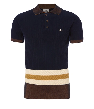 Shop Vivienne Westwood Ribbed Knit Polo Shirt Navy