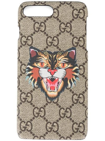 Shop Gucci Angry Cat Gg Supreme Iphone 7 Plus Case