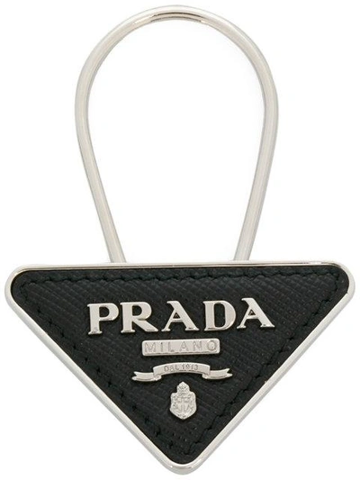 Shop Prada Logo Keyring - Black