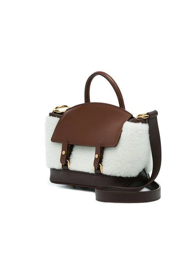 Shop Sacai Leather And Shearling Crossbody Bag In Brown