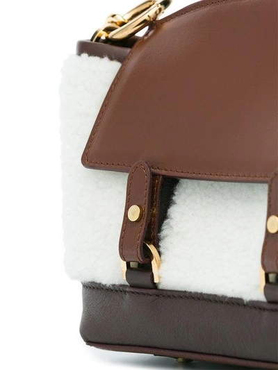 Shop Sacai Leather And Shearling Crossbody Bag In Brown