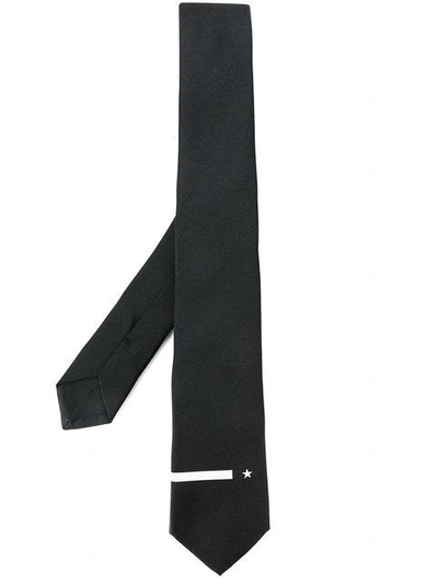 Shop Givenchy Star And Stripe Embroidered Tie - Black