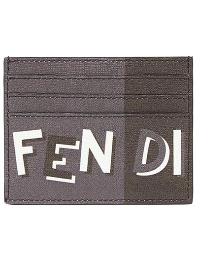 Shop Fendi Printed Card Holder In Grey