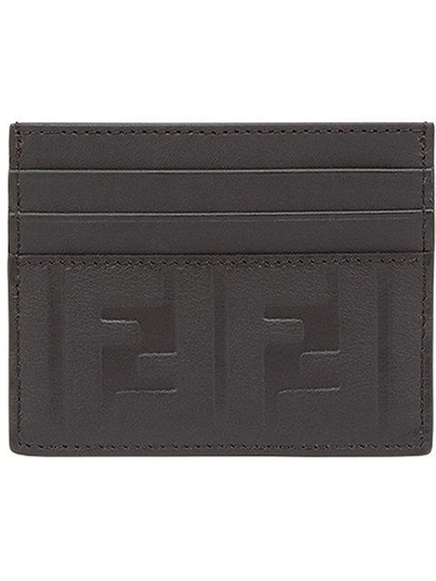 Shop Fendi Ff Motif Embossed Cardholder In Grey