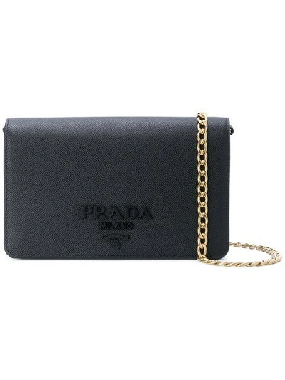 Shop Prada Saffiano Wallet Bag - Black