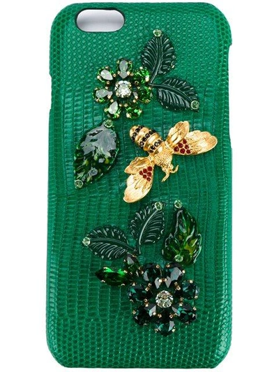 Shop Dolce & Gabbana Crystal Embellished Goatskin Iphone 6 Case - Green