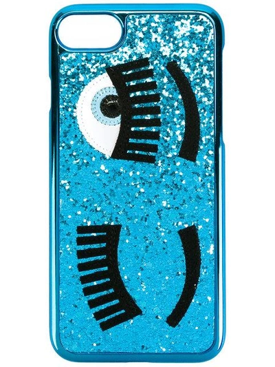 Shop Chiara Ferragni Flirting Glitter Iphone 7 Case In Blue