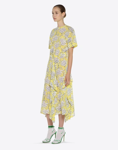 Shop Valentino Rododendro Print Dress In Yellow