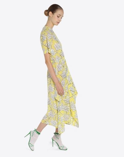 Shop Valentino Rododendro Print Dress In Yellow