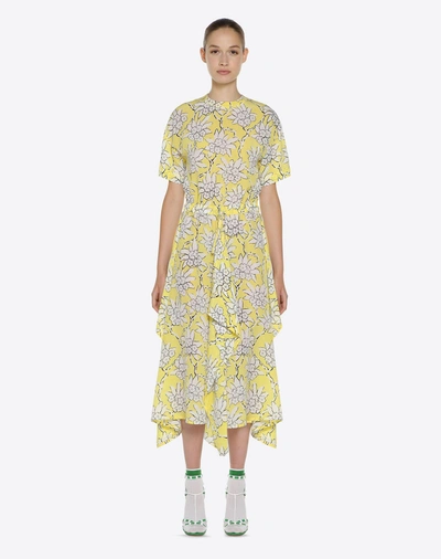 Shop Valentino Rododendro Print Dress In Yellow