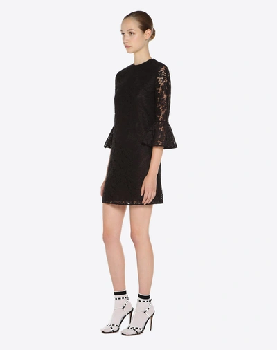 Shop Valentino Heavy Lace Dress In Black