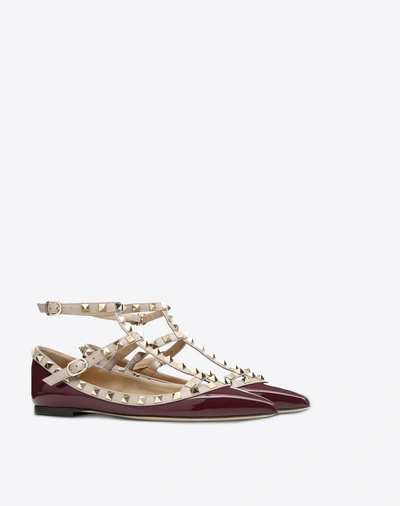 Shop Valentino Rockstud Patent Ballerina Cage Flat In Maroon