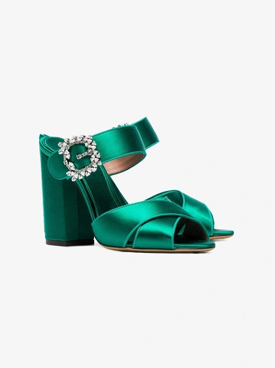 Shop Tabitha Simmons Green Reyner 100 Satin Mules