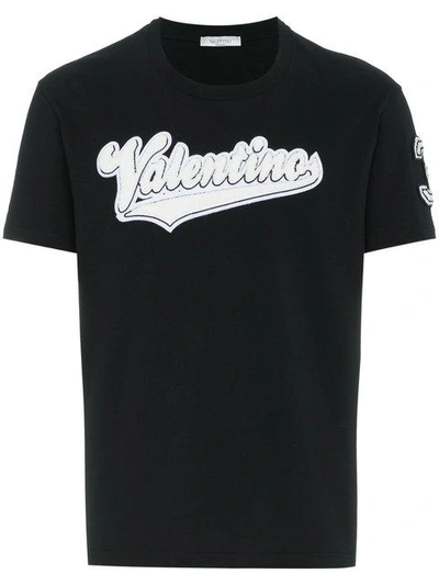 Shop Valentino Baseball Logo T-shirt In 0no-black