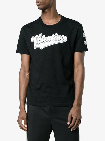 Shop Valentino Baseball Logo T-shirt In 0no-black