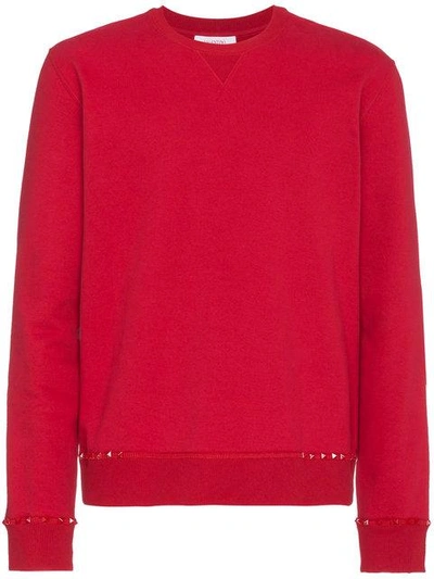 Shop Valentino Rockstud Crewneck Sweater In Red