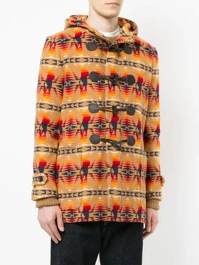 Shop Hysteric Glamour Printed Duffle Coat In Brown