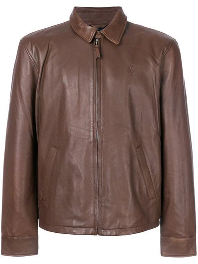 Polo Ralph Lauren Maxwell Lambskin Leather Zip Jacket In American Brown |  ModeSens