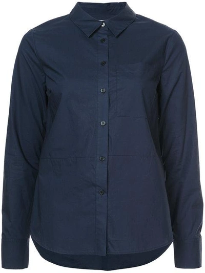 Shop Derek Lam 10 Crosby Long Sleeve Button-down Shirt With Ruffle Detail - Blue