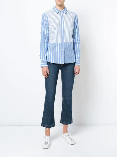 Shop Derek Lam 10 Crosby Long Sleeve Button-down Shirt With Ruffle Detail - Blue