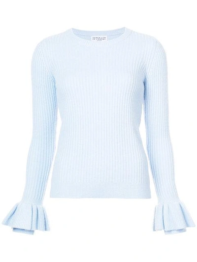 Shop Derek Lam 10 Crosby Crewneck Sweater With Ruffle Sleeves - Blue
