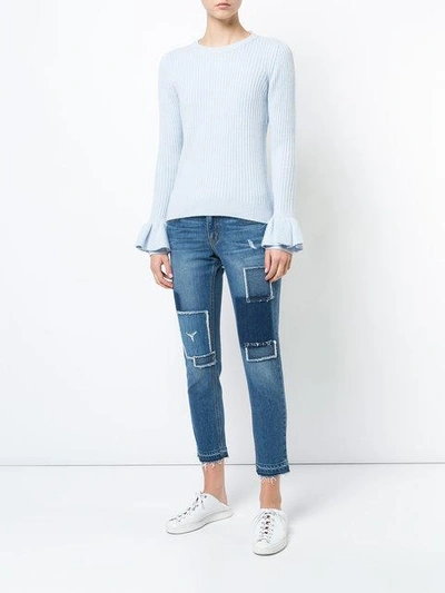 Shop Derek Lam 10 Crosby Crewneck Sweater With Ruffle Sleeves - Blue