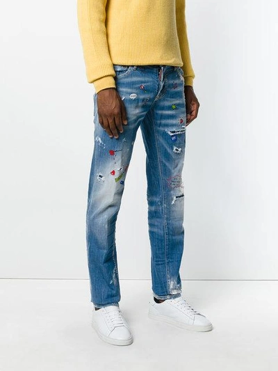 Dsquared2 16cm Sexy Twist Painted Denim Jeans In Blue Denimceleste |  ModeSens