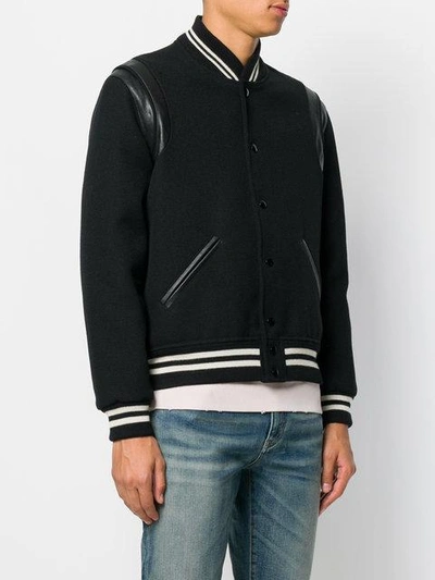 Shop Saint Laurent Contrast-cuff Bomber Jacket - Black