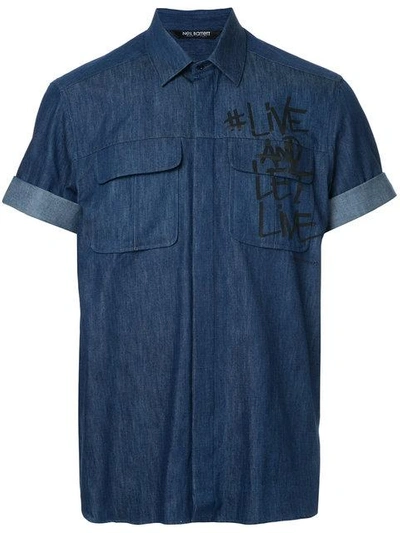 Shop Neil Barrett Live And Let Live Denim Shirt In Blue