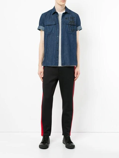 Shop Neil Barrett Live And Let Live Denim Shirt In Blue