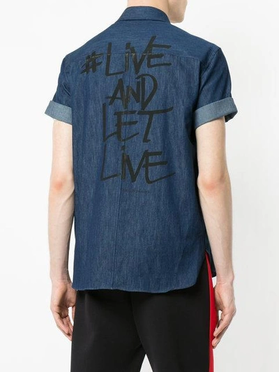 Shop Neil Barrett Live And Let Live Denim Shirt In Blue