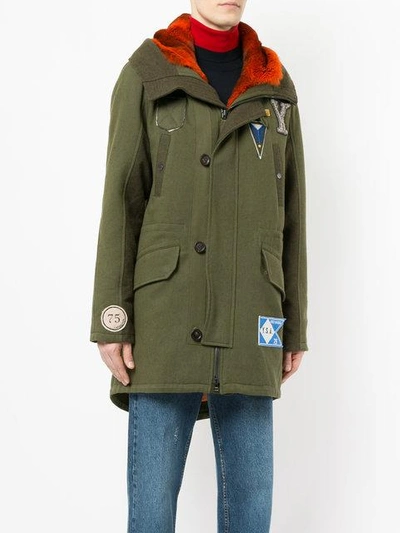 Shop Yves Salomon Appliqué Detail Coat In Green