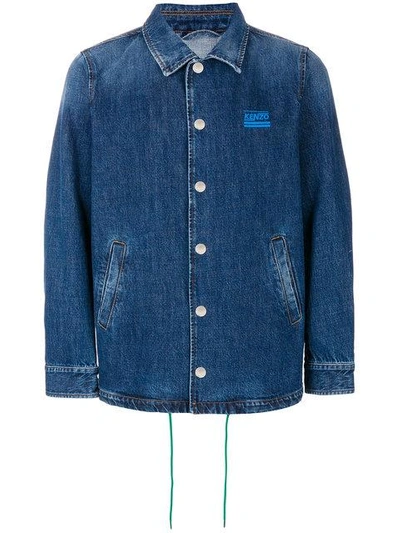 Shop Kenzo Striped Back Denim Jacket - Blue