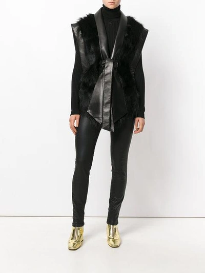 Shop Balmain Fox-fur Trimmed Waistcoat In Black
