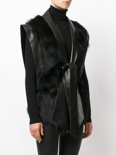 Shop Balmain Fox-fur Trimmed Waistcoat In Black