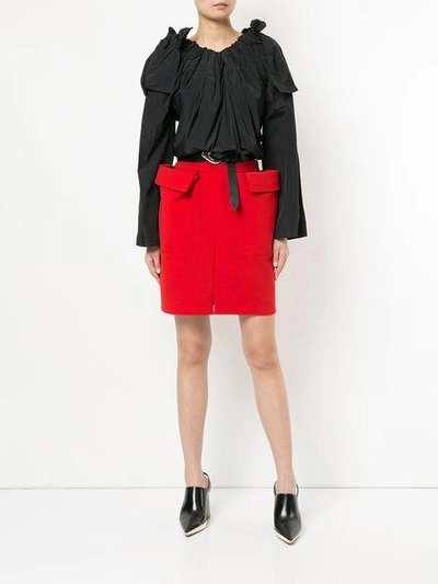 Shop Maison Rabih Kayrouz Paper Bag Flared Blouse With Bow Details In Black