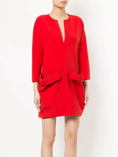 Shop Maison Rabih Kayrouz V Cut Mini Dress With Oversized Pockets - Red